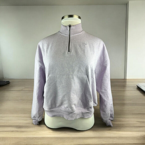 Gymshark Rest Day Sweats 1/2 Zip Pullover Purple Aura Lilac Marl Oversized Fit M - Picture 2 of 16